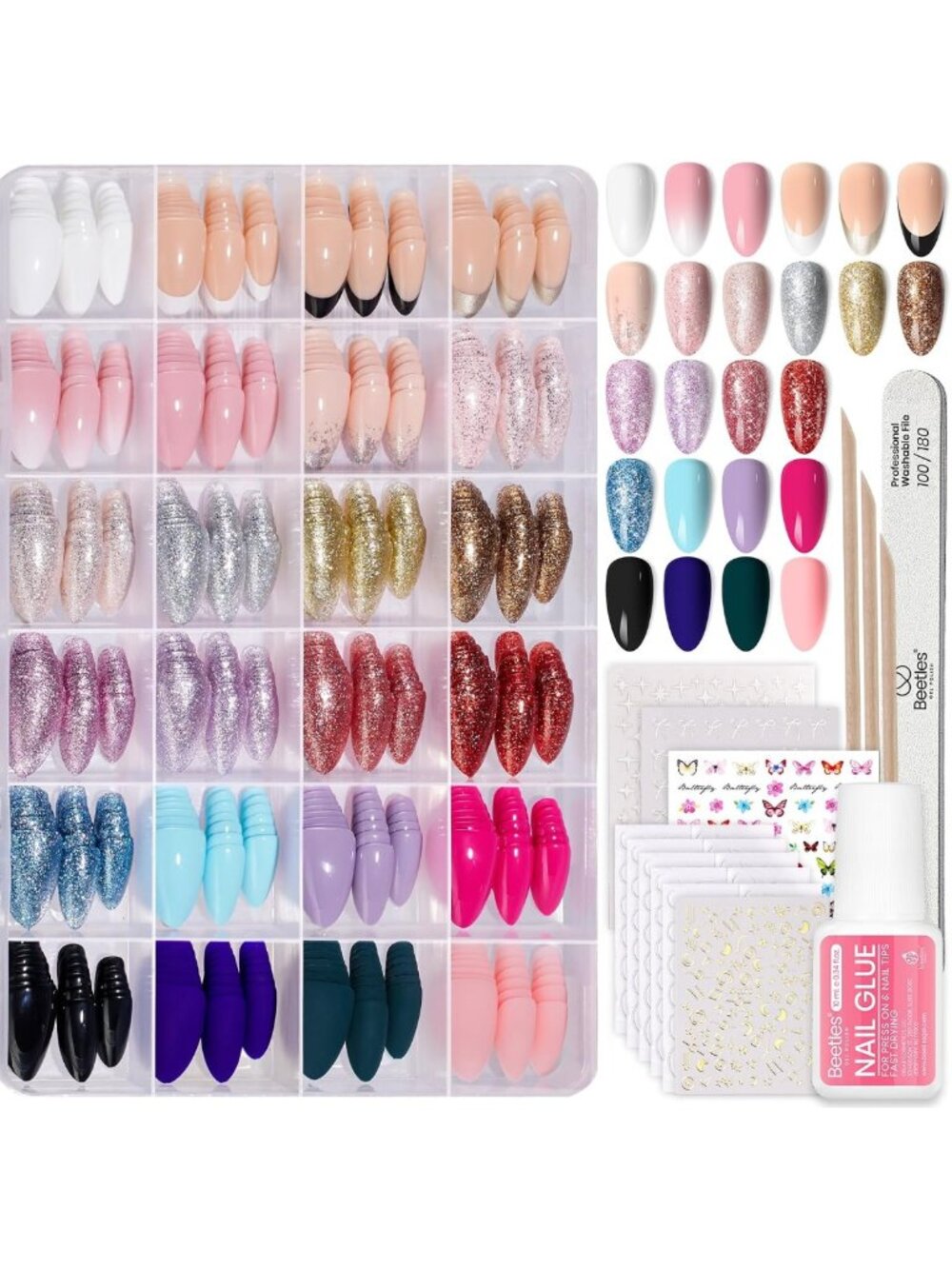 Beetles Press on Nails Kit- 720 Pcs Short Almond 24 Colors